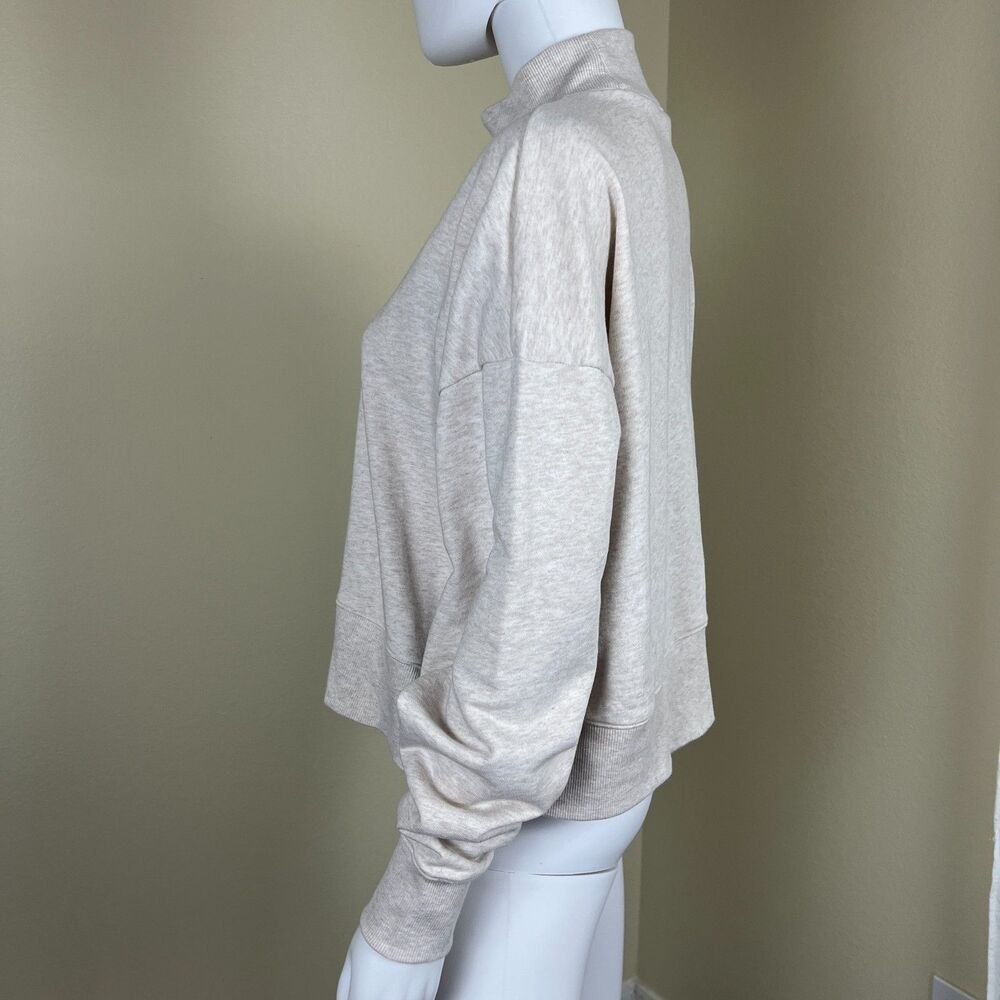 MONKI Women Size S Oatmeal Cotton Mock Neck Boxy Sweatshirt Minimalist Casual - Picture 11 of 13